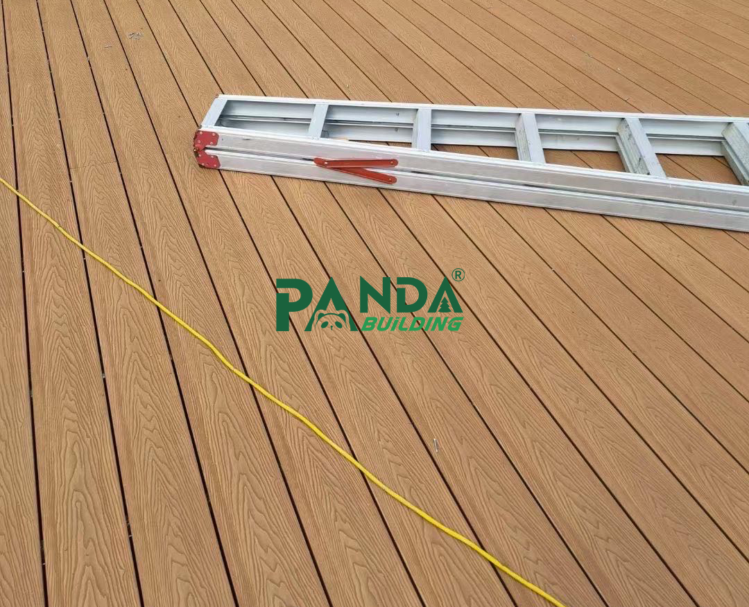 3D Deep Embossed Teak Color Composite Wpc Decking Project